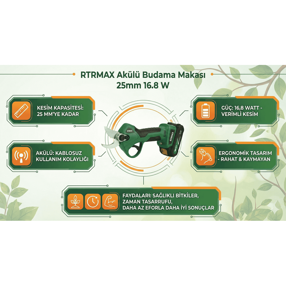 AKÜLÜ BUDAMA MAKASI 25MM 16.8 W RTRMAX