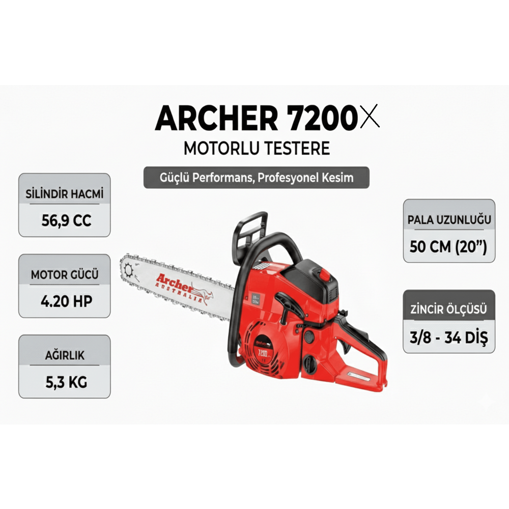 MOTORLU TESTERE ARCHER 7200X 3/8 34 DİŞ