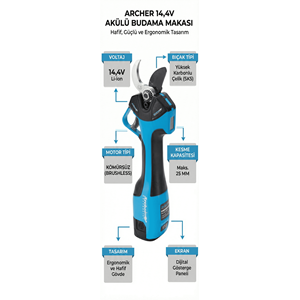 AKÜLÜ BUDAMA MAKASI ARCHER 14,4V